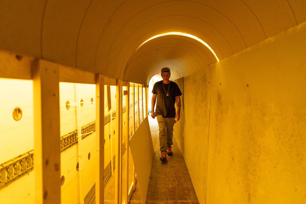 Roni Levavi walking through the mobile tunnel while it was being built.